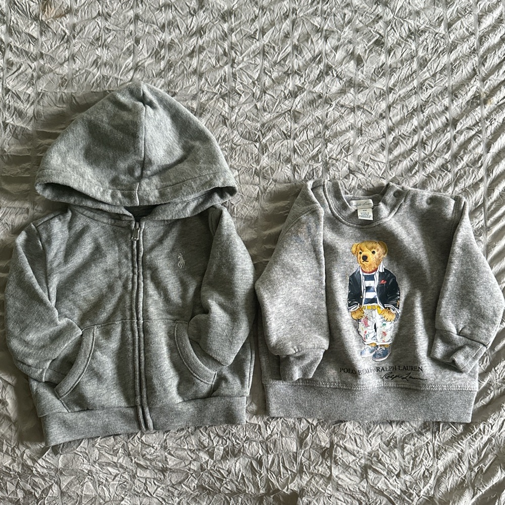 Ralph Lauren Gray Kids Hoodie and Bear Sweatshirt Set